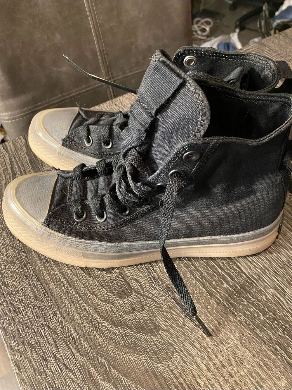 Converse Taylor All Star Black High-Top Canvas Sneakers with Clear Gum Sole - Picture 4 of 6